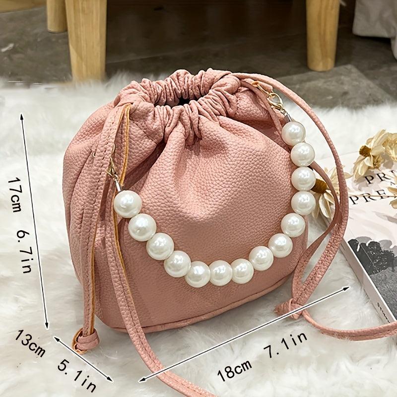 Minimalist Soldi Bucket Bag Drawstring Shoulder Bag With Beaded Strap