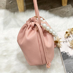 Minimalist Soldi Bucket Bag Drawstring Shoulder Bag With Beaded Strap