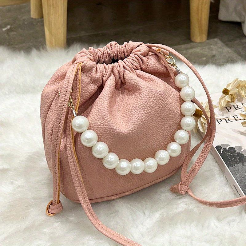 Minimalist Soldi Bucket Bag Drawstring Shoulder Bag With Beaded Strap