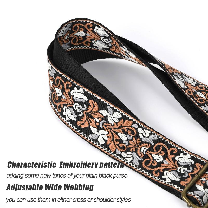 Ethnic Embroidery Wide Purse Straps For Women Replacement Shoulder Bag Strap