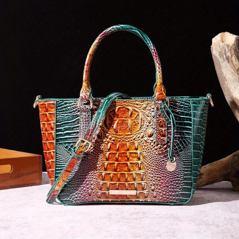 Crocodile Print Hand Bag Leather Satchel Purse