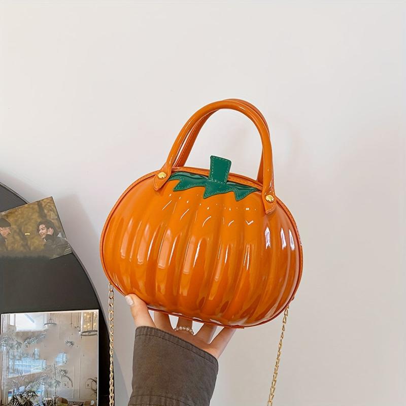 Pumpkin Shaped Satchel Novelty Crossbody Bag Halloween Candy Bag