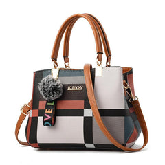 Plaid Satchel Bag Colorblock Double Handle Purse Crossbody Bag