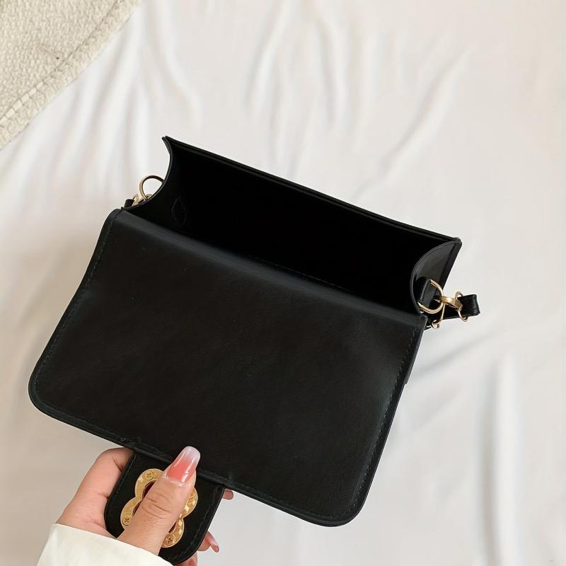 Square Crossbody Satchel Bag PU Leather Textured Classic Shoulder Bag
