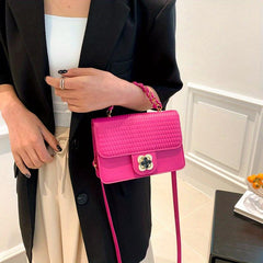 Square Crossbody Satchel Bag PU Leather Textured Classic Shoulder Bag