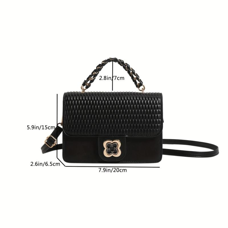 Square Crossbody Satchel Bag PU Leather Textured Classic Shoulder Bag