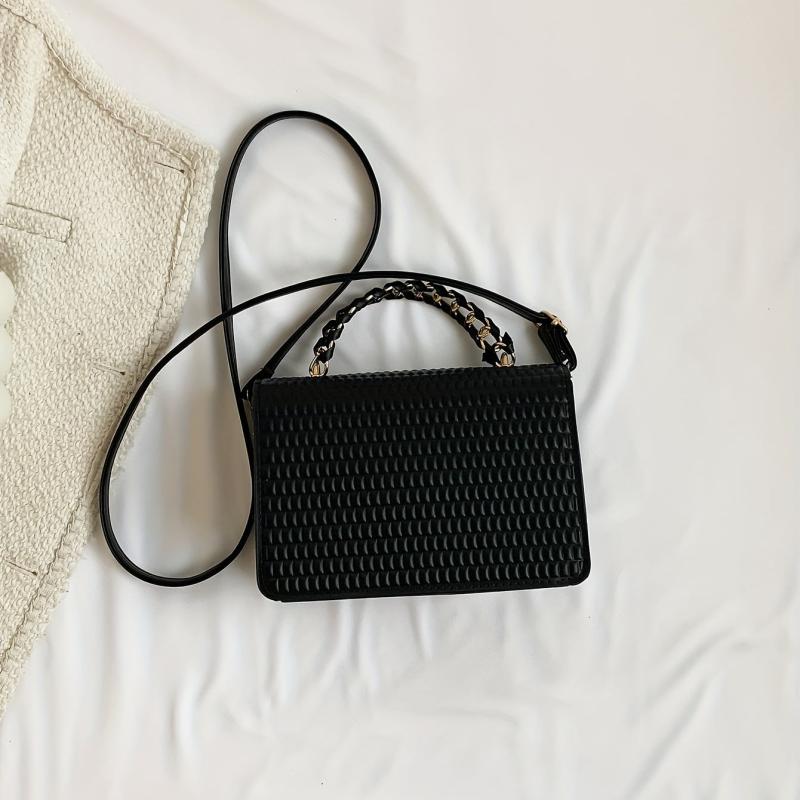 Square Crossbody Satchel Bag PU Leather Textured Classic Shoulder Bag