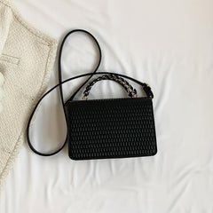 Square Crossbody Satchel Bag PU Leather Textured Classic Shoulder Bag