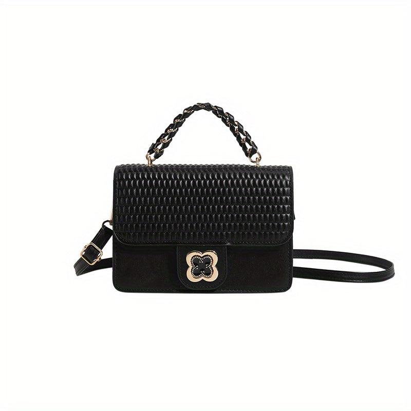 Square Crossbody Satchel Bag PU Leather Textured Classic Shoulder Bag
