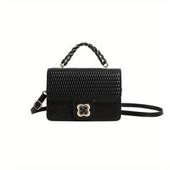 Square Crossbody Satchel Bag PU Leather Textured Classic Shoulder Bag