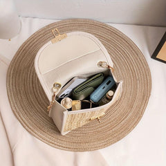 Straw Woven Pearl Handbag PU Leather Crossbody Bag