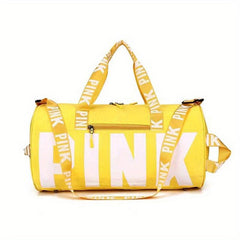 Large Capacity Barrel Zipper Sports Bag PINK Print Luggage Bag