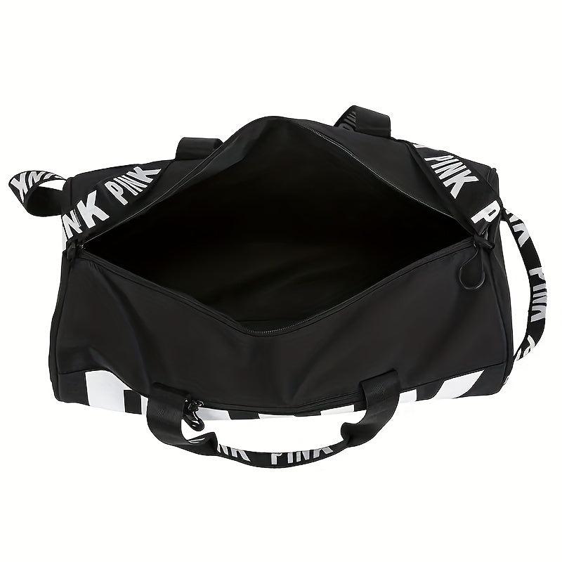Large Capacity Barrel Zipper Sports Bag PINK Print Luggage Bag