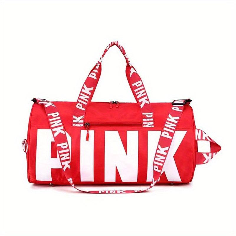 Large Capacity Barrel Zipper Sports Bag PINK Print Luggage Bag