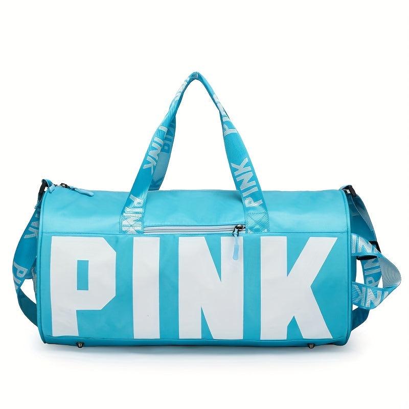 Large Capacity Barrel Zipper Sports Bag PINK Print Luggage Bag