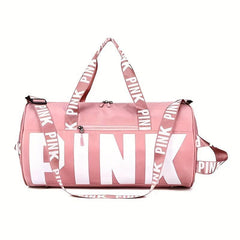 Large Capacity Barrel Zipper Sports Bag PINK Print Luggage Bag
