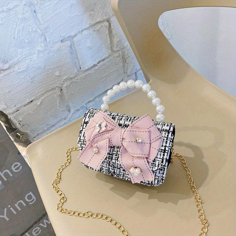 Faux Pearl Flap Shoulder Bag Metal Chain Mini Crossbody Bag