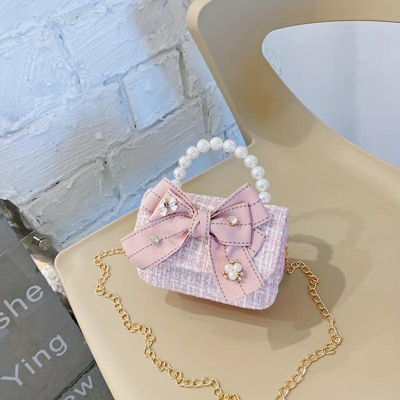 Faux Pearl Flap Shoulder Bag Metal Chain Mini Crossbody Bag