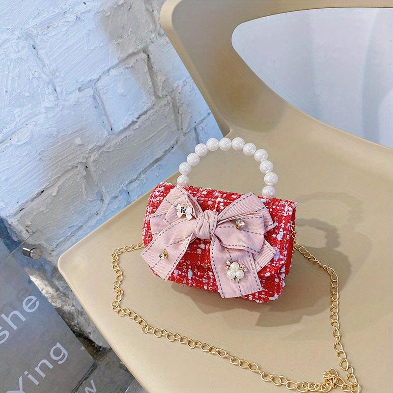 Faux Pearl Flap Shoulder Bag Metal Chain Mini Crossbody Bag