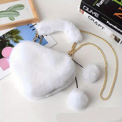 Heart Shaped Plush Chain Crossbody Bag Furry Clutch for Girls Women