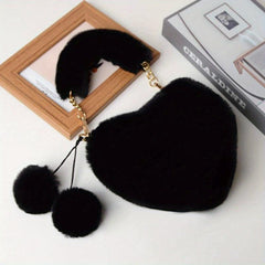 Heart Shaped Plush Chain Crossbody Bag Furry Clutch for Girls Women