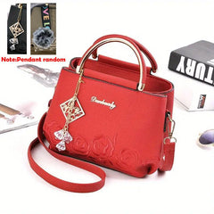 Floral Embroidered Rhinestone Crossbody Bag Top Handle Handbag