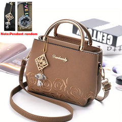 Floral Embroidered Rhinestone Crossbody Bag Top Handle Handbag
