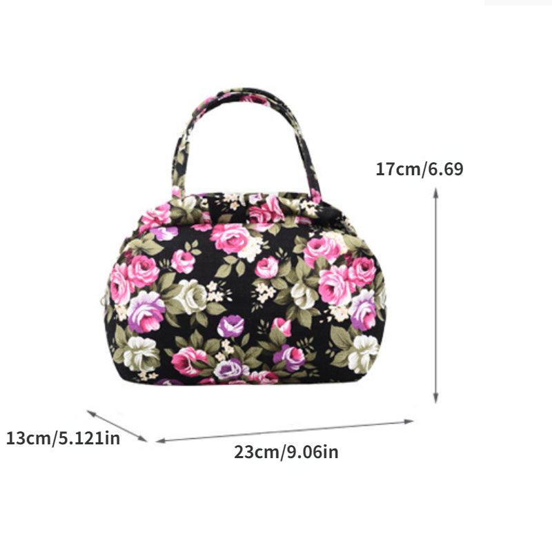 Flower Pattern Satchel Handbag Canvas Lightweight Decorative Satchel Bag Purse