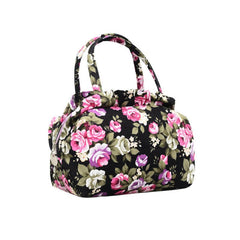 Flower Pattern Satchel Handbag Canvas Lightweight Decorative Satchel Bag Purse