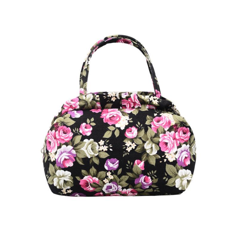 Flower Pattern Satchel Handbag Canvas Lightweight Decorative Satchel Bag Purse