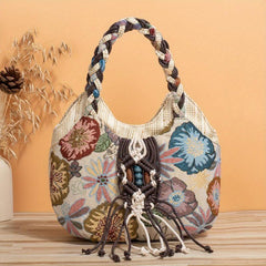Flower Pattern Large Capacity Straw Tote Bag