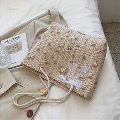Straw Beach Tote Bag Floral Summer Handbag Women's Daily Shoulder Bag
