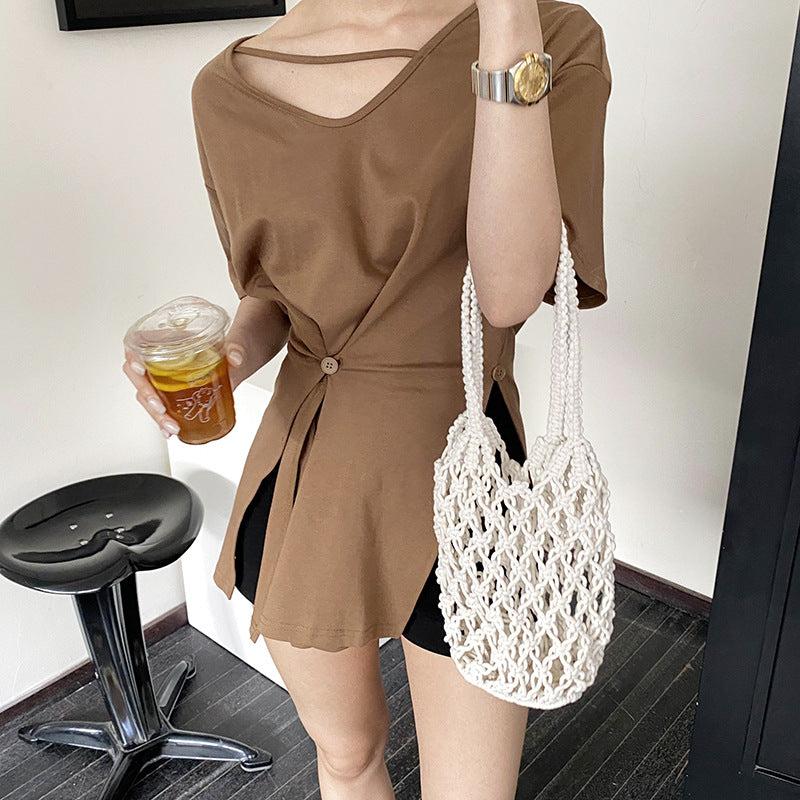 Hollow Out Woven Handbag Solid Crochet Bag