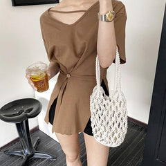 Hollow Out Woven Handbag Solid Crochet Bag