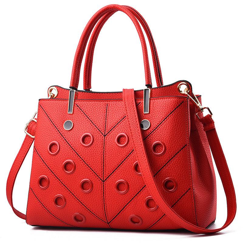 Metal Hole Decor Stitch Detail Crossbody Bag Top Handle Purse