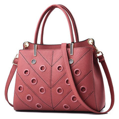 Metal Hole Decor Stitch Detail Crossbody Bag Top Handle Purse