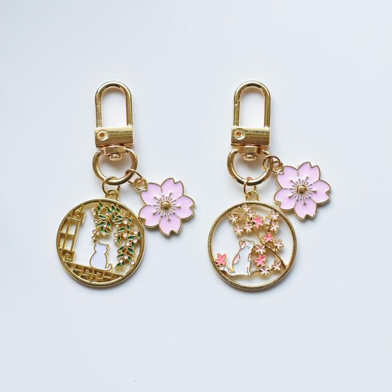 Cartoon Kitten Sakura Keychain Cat Flower Bag Accessories