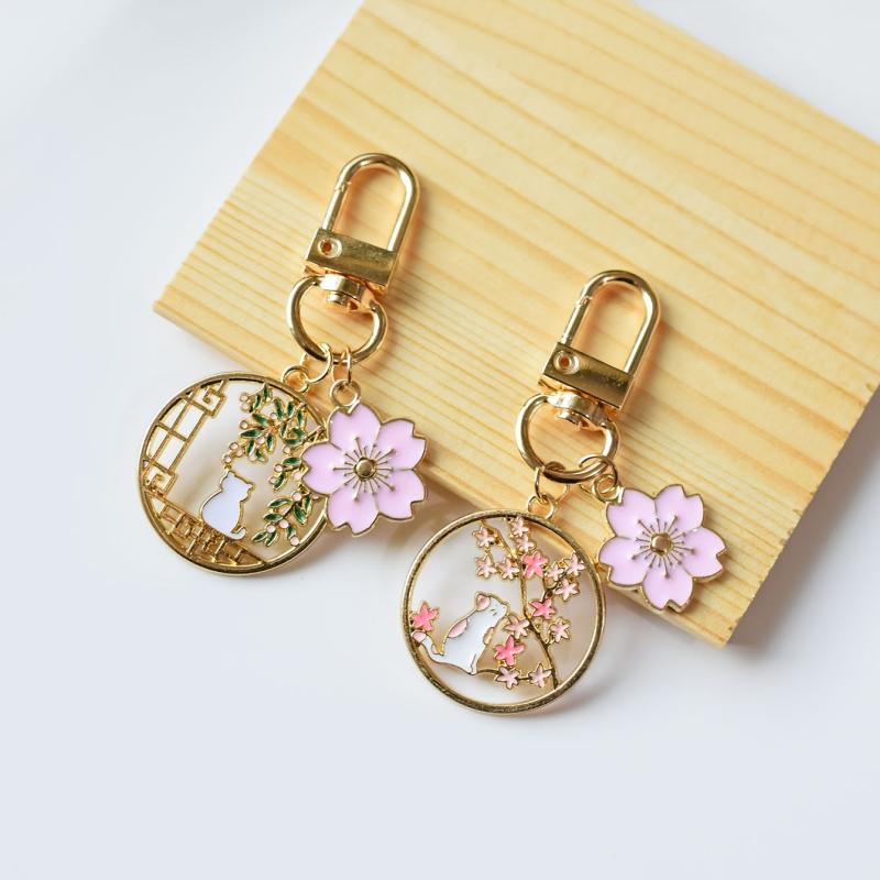Cartoon Kitten Sakura Keychain Cat Flower Bag Accessories
