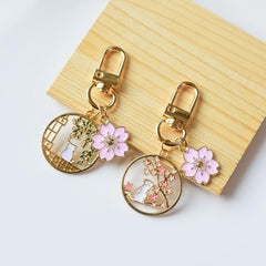 Cartoon Kitten Sakura Keychain Cat Flower Bag Accessories