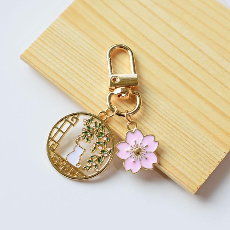 Cartoon Kitten Sakura Keychain Cat Flower Bag Accessories