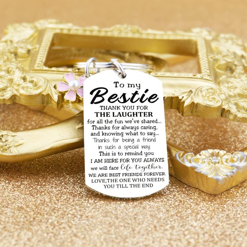 Bestie Keychain Floral Keychain Gift For Birthday Keyring True Friends