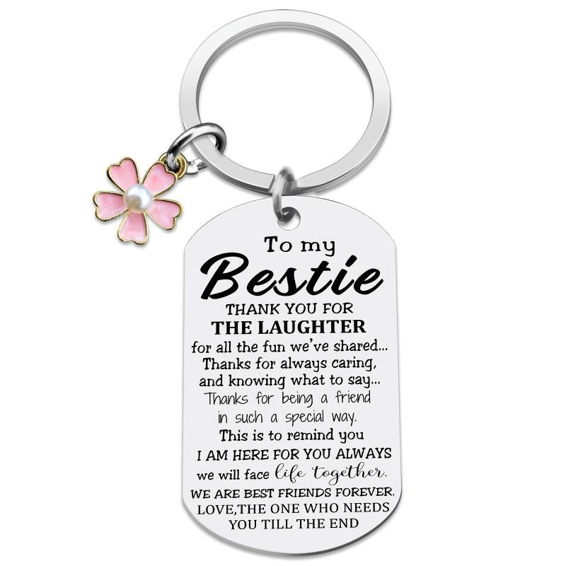 Bestie Keychain Floral Keychain Gift For Birthday Keyring True Friends