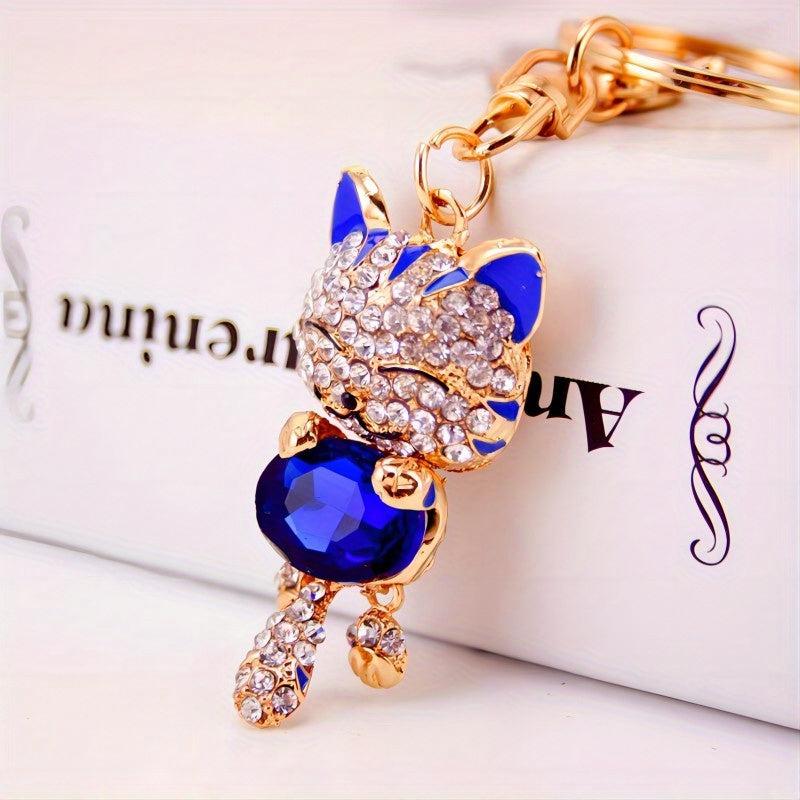 Lucky Cat Rhinestone Keychain - Women's Bag Accessory