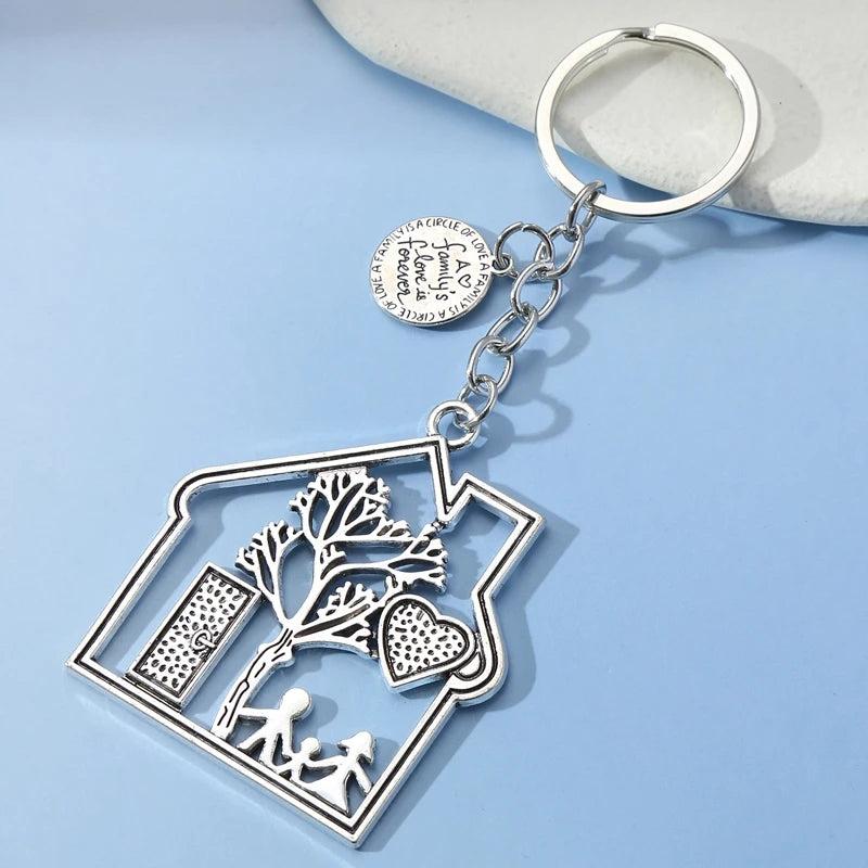 Family House Keychain Dad Mom Child Love Handbag Purse Key Chain