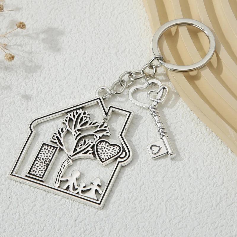 Family House Keychain Dad Mom Child Love Handbag Purse Key Chain