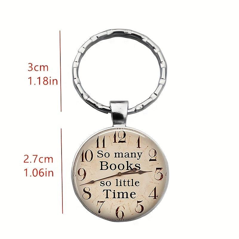 Books Time Gemstone Keychain Silvery Metal Keyring Charm