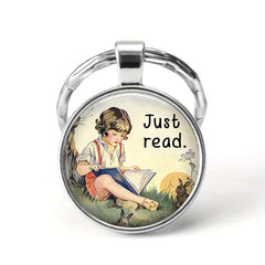 Books Time Gemstone Keychain Silvery Metal Keyring Charm
