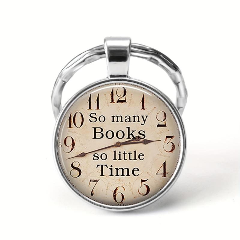 Books Time Gemstone Keychain Silvery Metal Keyring Charm