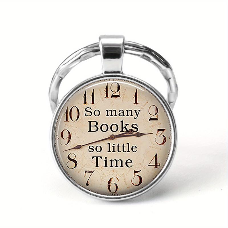 Books Time Gemstone Keychain Silvery Metal Keyring Charm