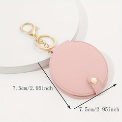 Makeup Mirror Keychain Round Leather Key Chain Pendant Bag Purse Accessories